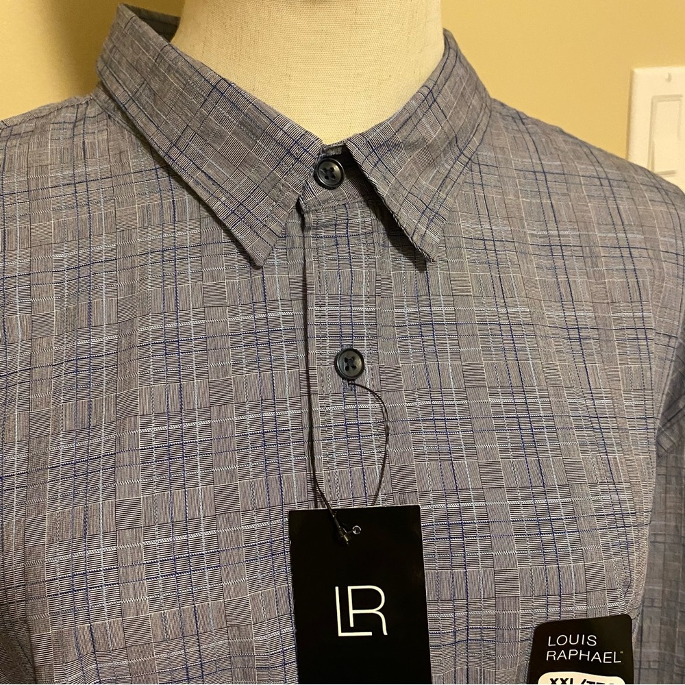 NWT Louis Raphael Men's Gray and Blue Shirt Long Sleeve Button Up XXL